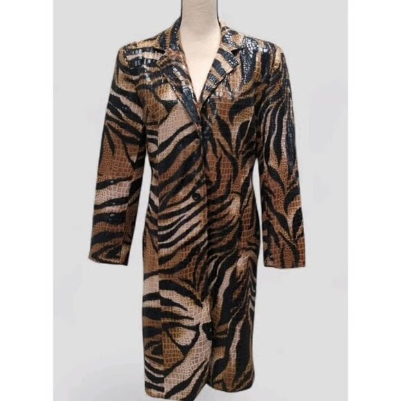 Selene Sport Jackets & Blazers - VINTAGE SELENE SPORT Faux Leather Animal Print Crocodile Textured Trench Coat
